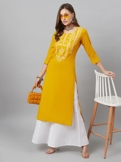 Women's Mustard Embroidered Kurta