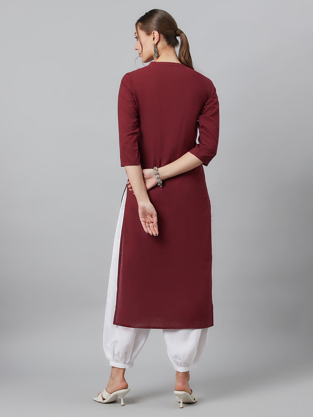 Women's Maroon Embroidered Kurta
