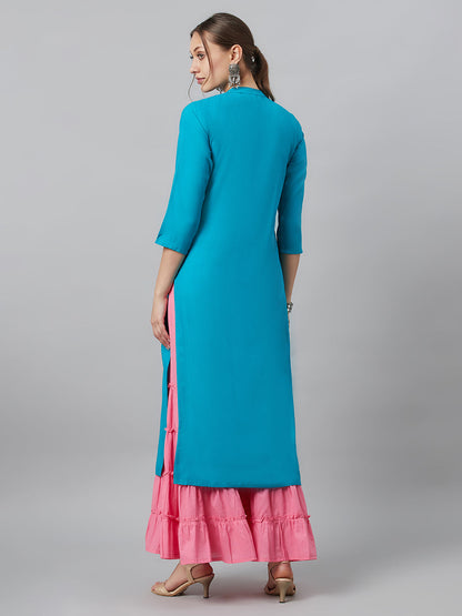 Women's Turquoise Blue Embroidered Kurta