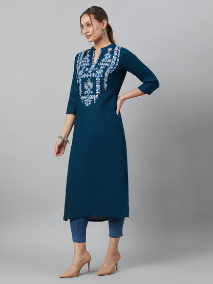 Women's Blue Embroidered Kurta