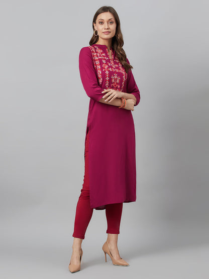Women's Purple Embroidered Kurta