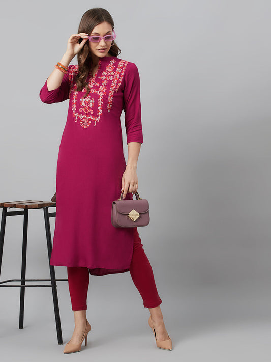 Women's Purple Embroidered Kurta