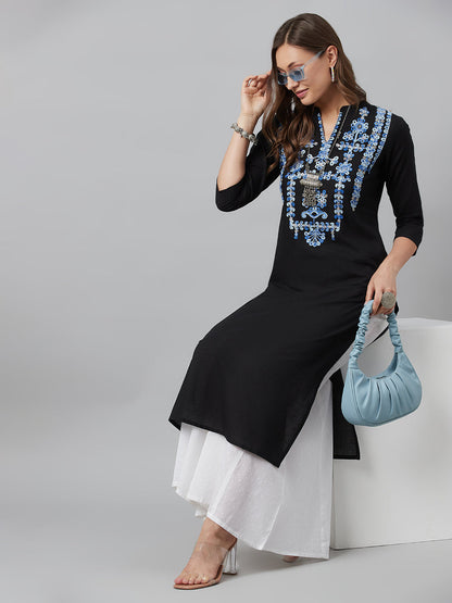 Women's Black Embroidered Kurta