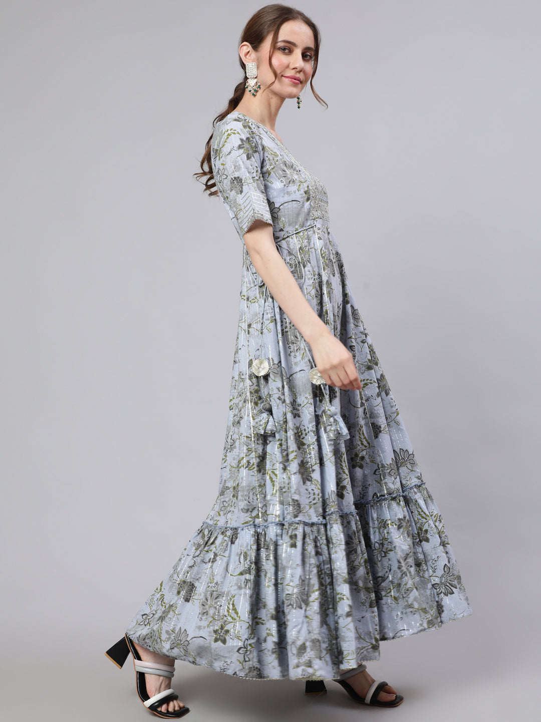 Women's Blue Floral Print Maxi Dress