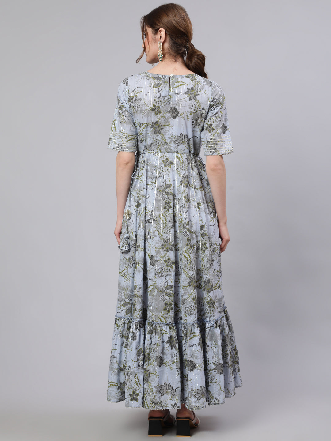 Women's Blue Floral Print Maxi Dress