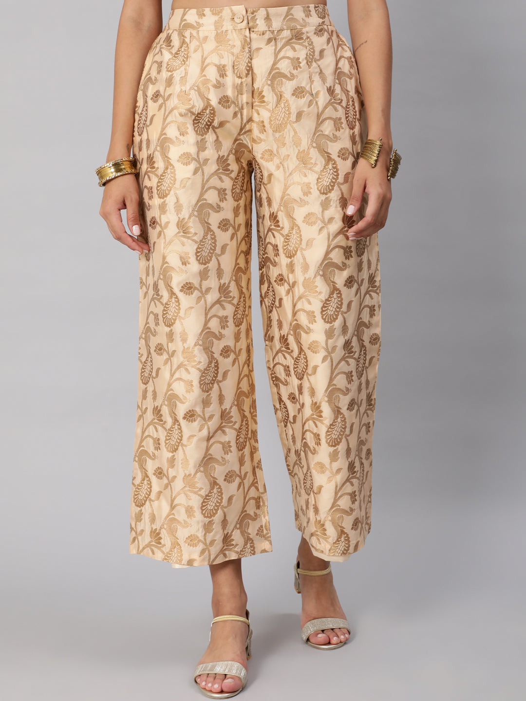 Women's Beige Jacquard Palazzo