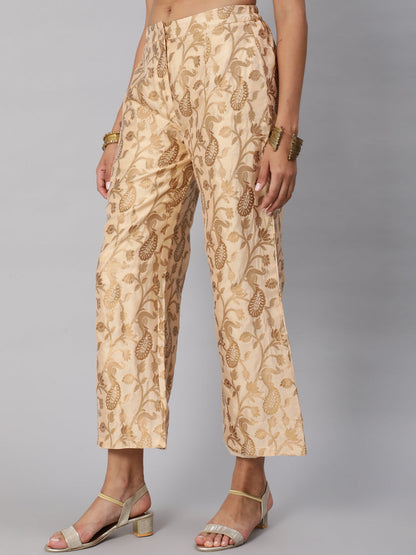 Women's Beige Jacquard Palazzo