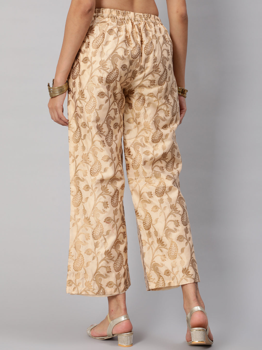 Women's Beige Jacquard Palazzo