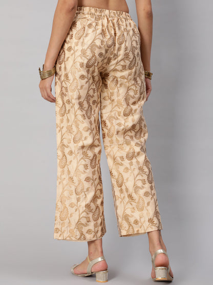 Women's Beige Jacquard Palazzo