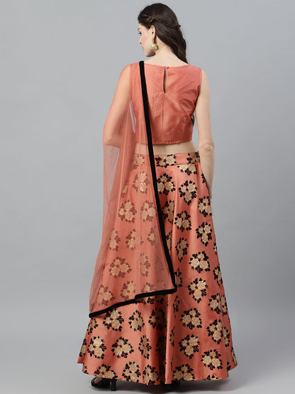 Women's Rose Gold Floral Print Lehenga Choli With Dupatta