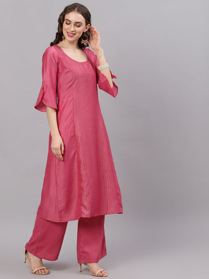 Women's Pink Scoop-Neck A-Line Kurta Set