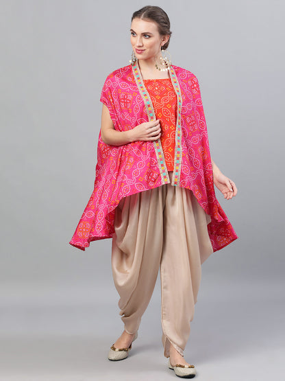 Women's Pink Bandhani Print Co Ord Set with Jacket
