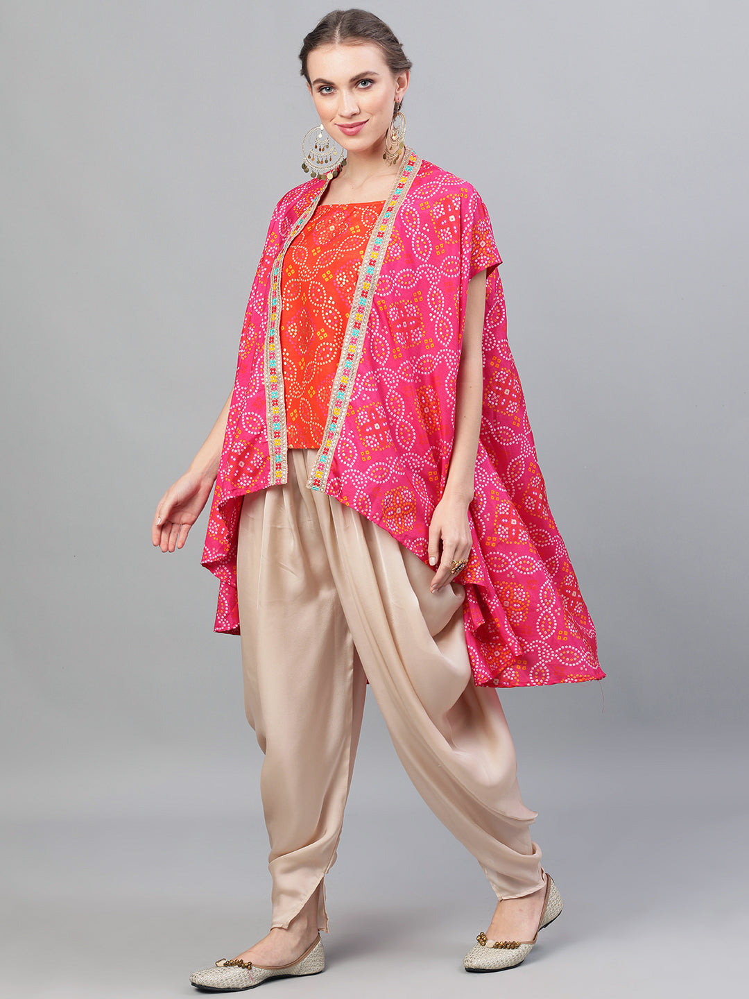 Women's Pink Bandhani Print Co Ord Set with Jacket