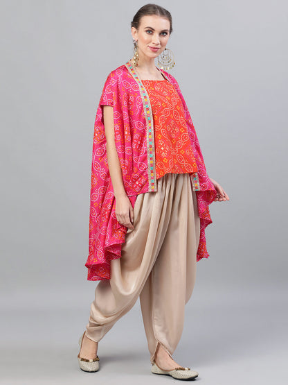 Women's Pink Bandhani Print Co Ord Set with Jacket
