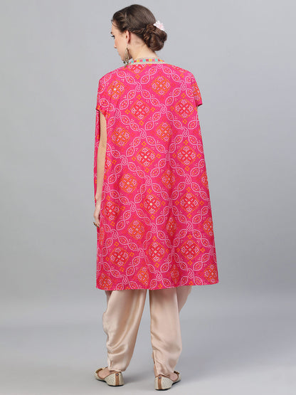 Women's Pink Bandhani Print Co Ord Set with Jacket