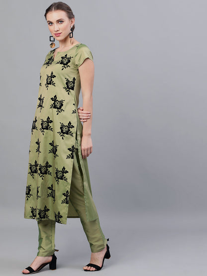 Women's Green Floral Print Kurta With Pant
