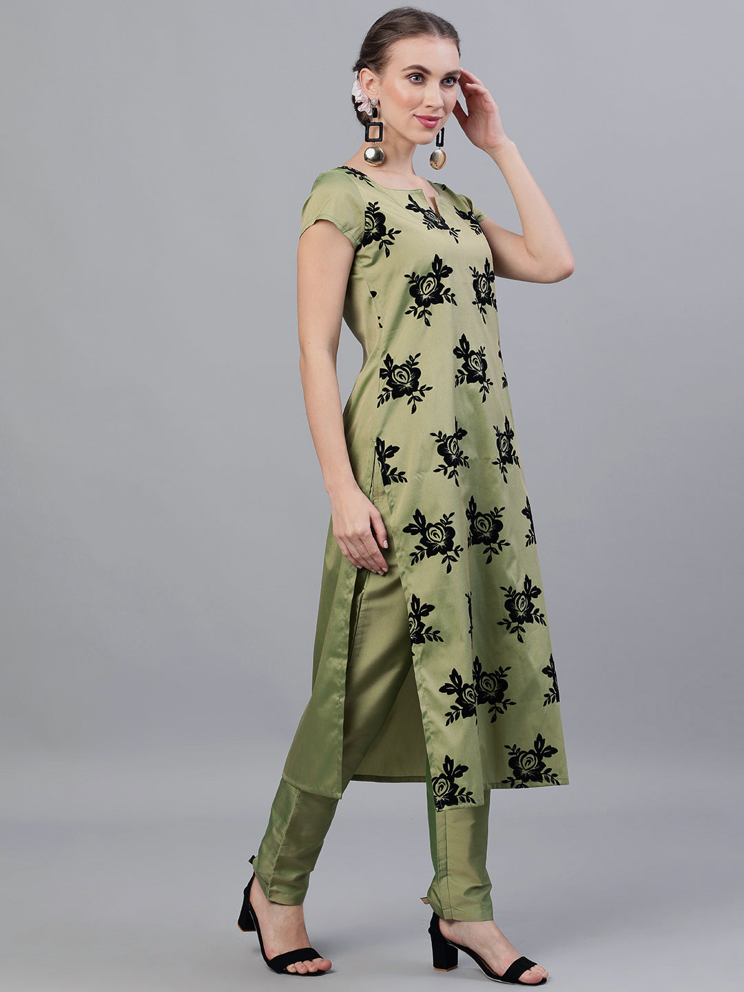 Women's Green Floral Print Kurta With Pant