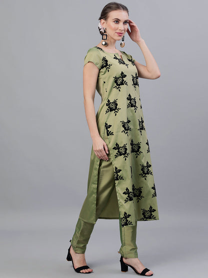 Women's Green Floral Print Kurta With Pant