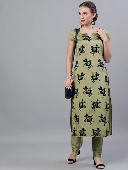 Women's Green Floral Print Kurta With Pant
