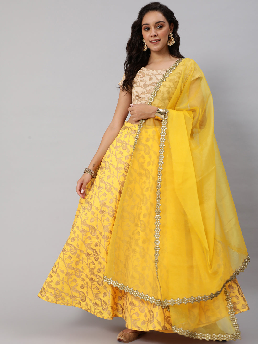 Women's Yellow Lehenga Choli with Dupatta & Potli Bag