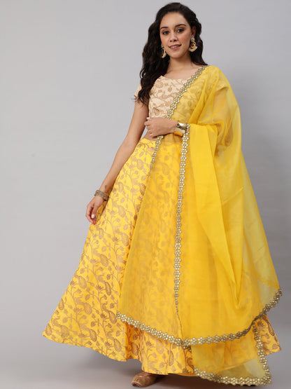 Women's Yellow Lehenga Choli with Dupatta & Potli Bag