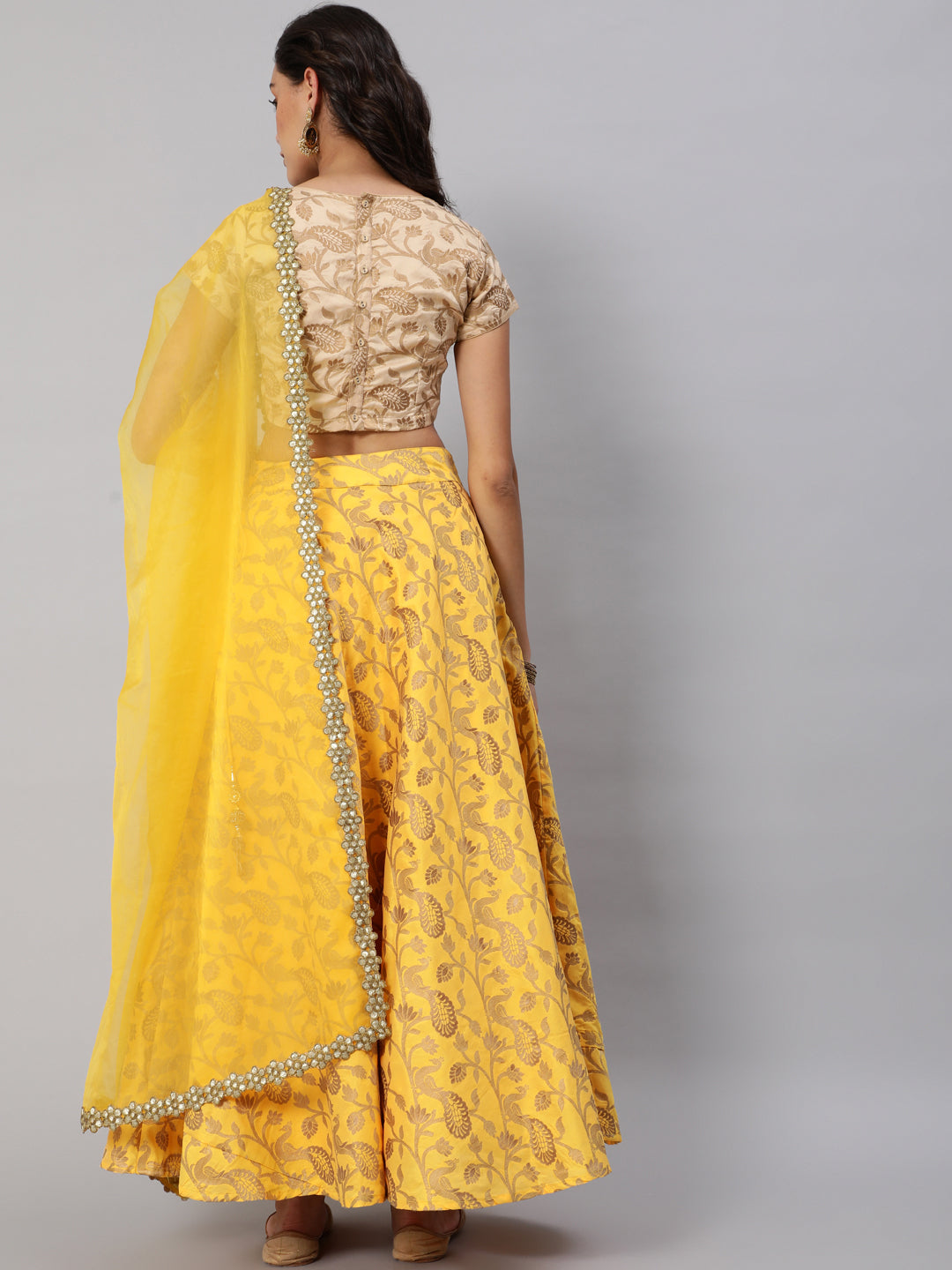 Women's Yellow Lehenga Choli with Dupatta & Potli Bag