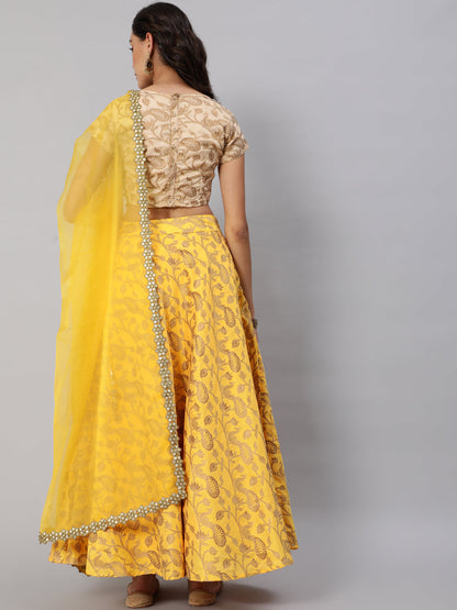Women's Yellow Lehenga Choli with Dupatta & Potli Bag