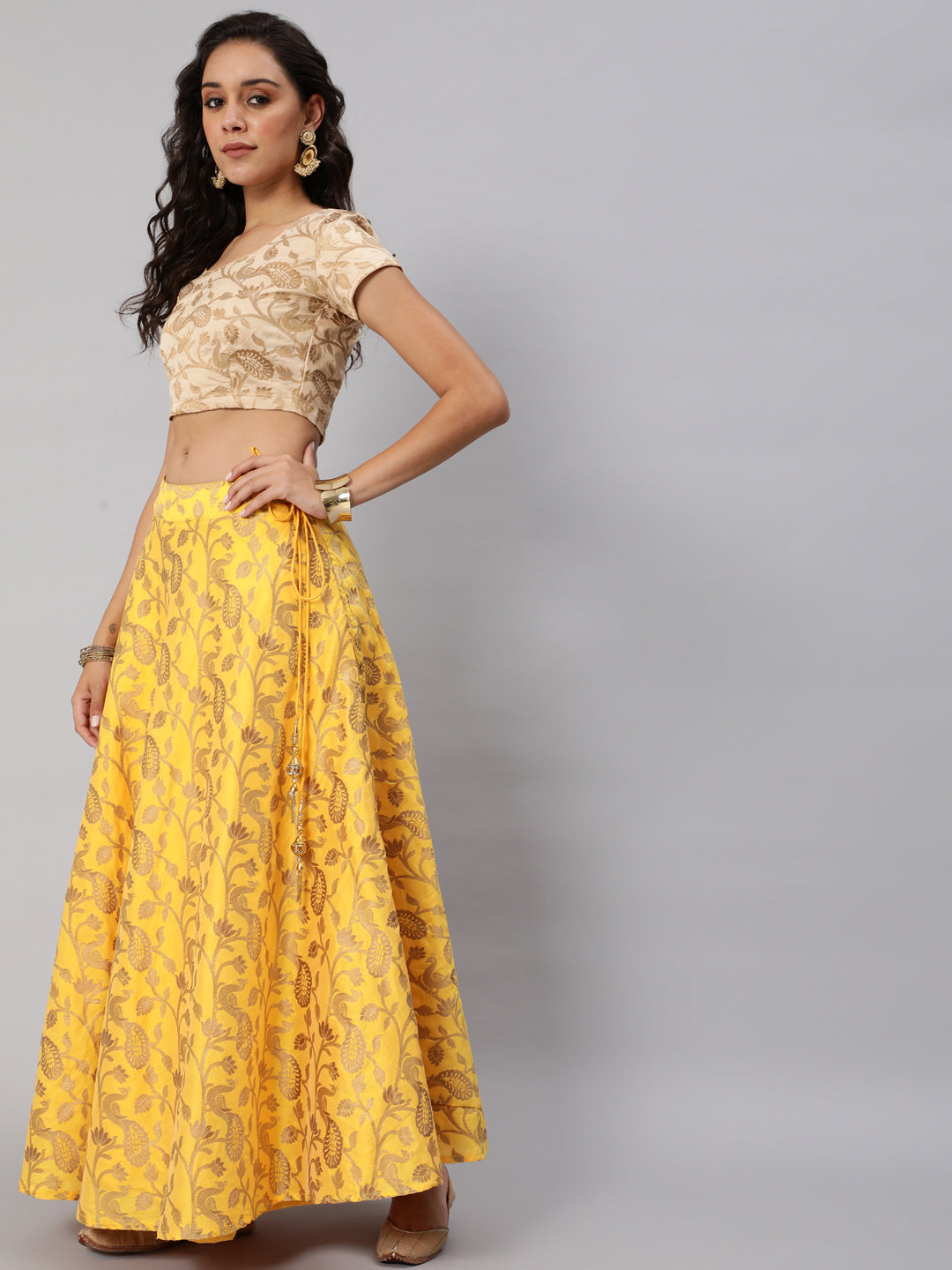 Women's Yellow Lehenga Choli with Dupatta & Potli Bag