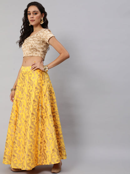 Women's Yellow Lehenga Choli with Dupatta & Potli Bag