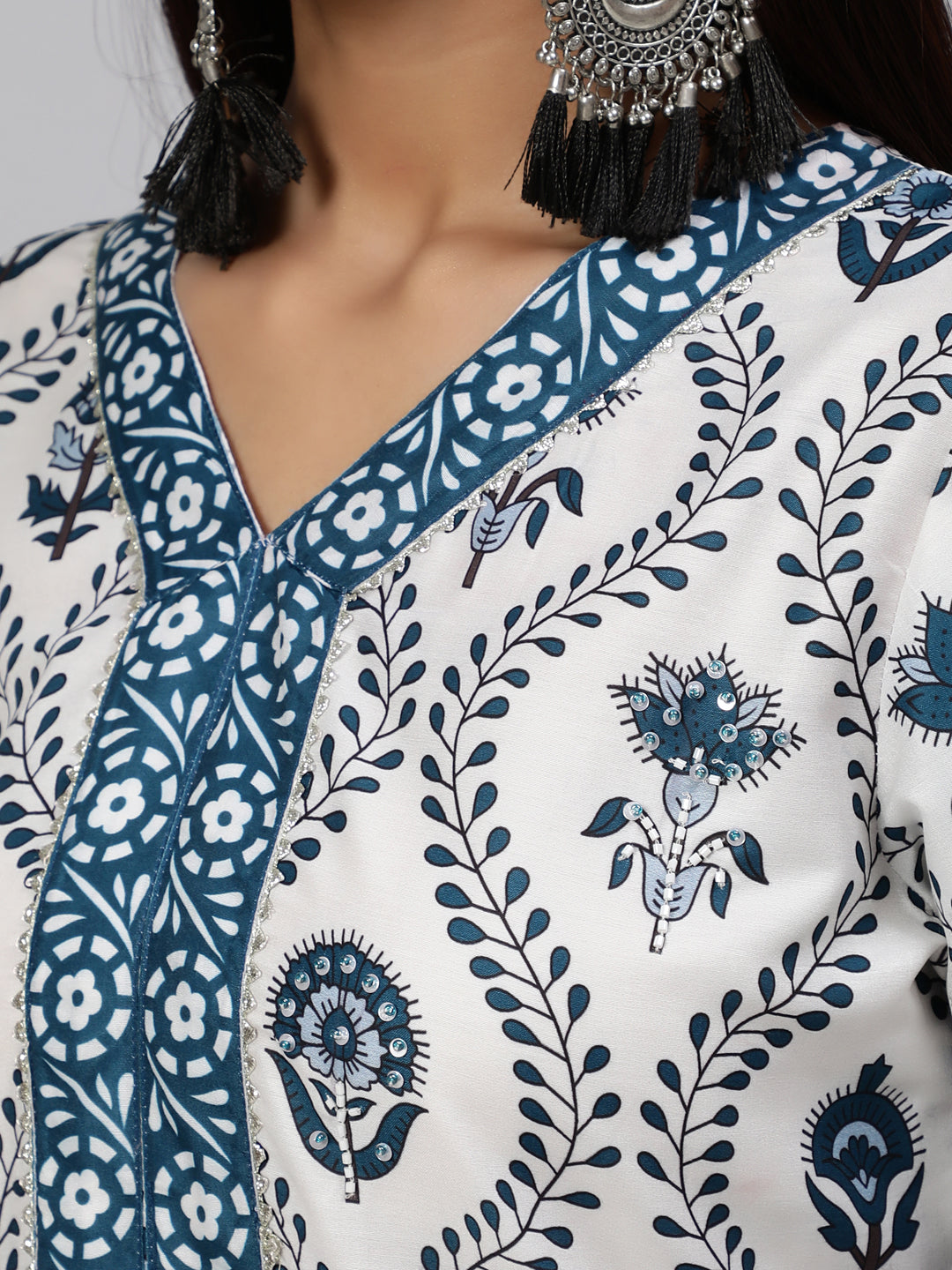 Women's White Printed Kurta Palazzo With Dupatta