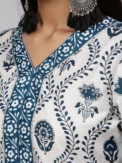 Women's White Printed Kurta Palazzo With Dupatta
