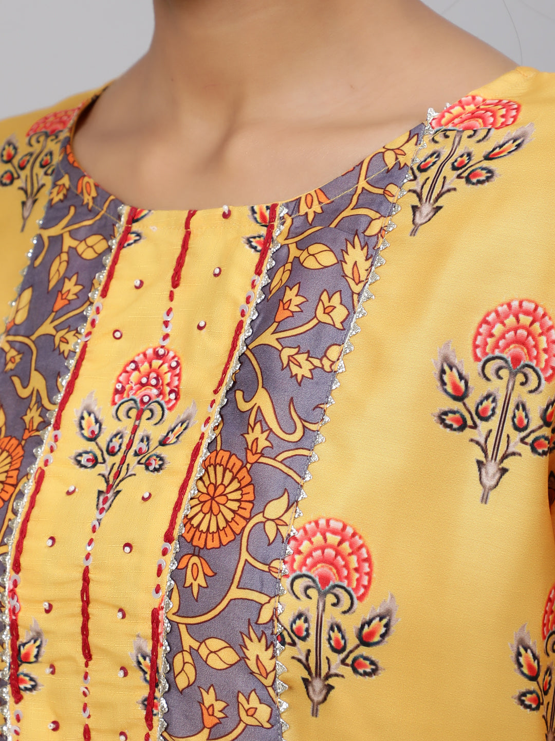 Women's Yellow Floral Printed Kurta Pant With Dupatta