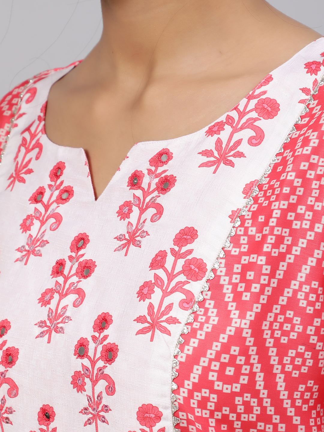 Women's Pink Bandhani Print Kurta Pant With Dupatta