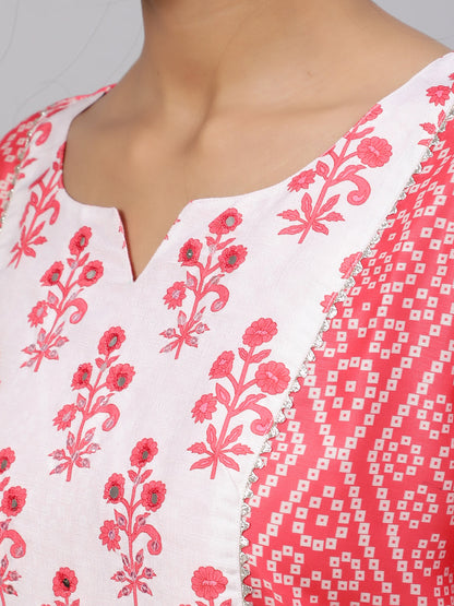 Women's Pink Bandhani Print Kurta Pant With Dupatta