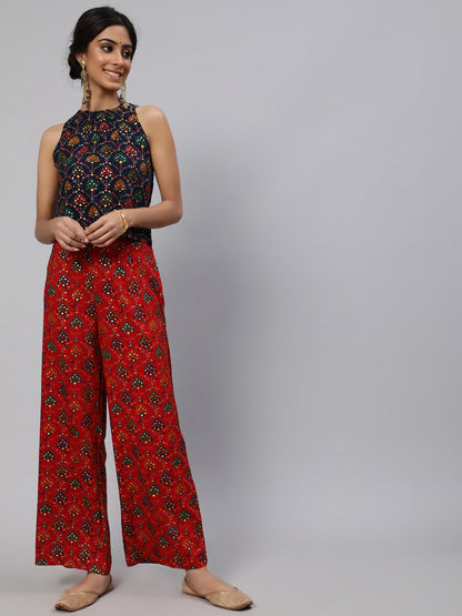 Women's Navy Blue Gold Printed Co Ord Set
