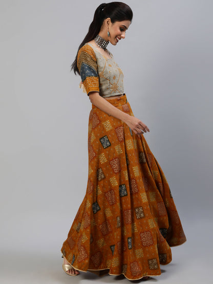 Women's Mustard Gold Printed Lehenga Choli With Dupatta