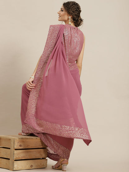 Women's Mauve Foil Printed Saree With Blouse