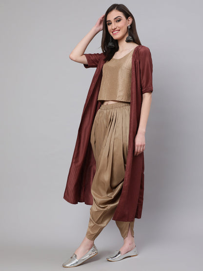Women's Beige Sequined Dhoti Co Ord Set Pant With Jacket