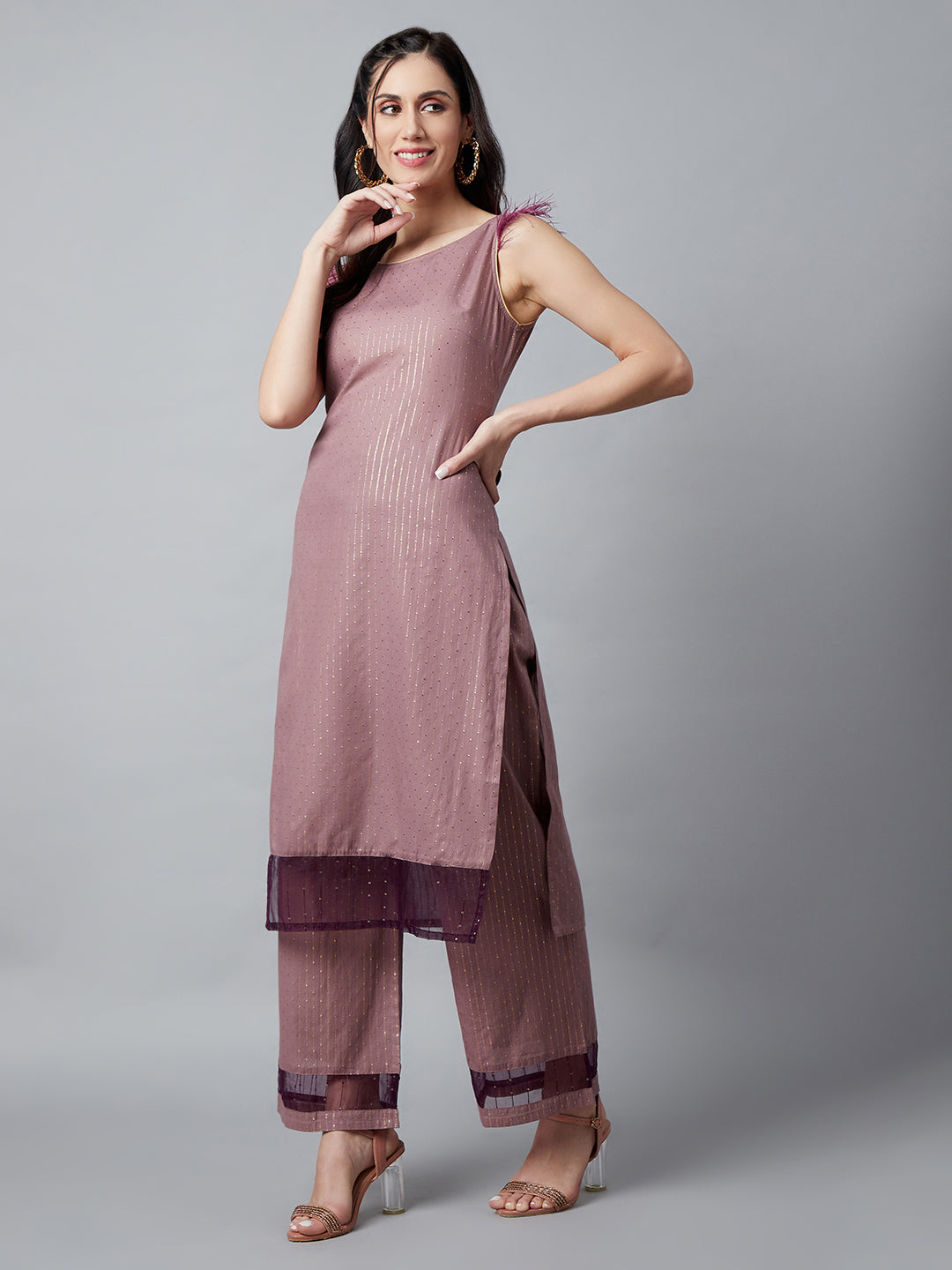 Women's Brown Kurta Palazzo With Sequence Work Dupatta