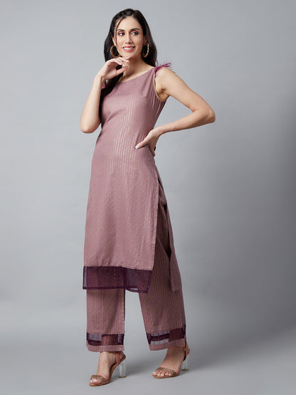 Women's Brown Kurta Palazzo With Sequence Work Dupatta