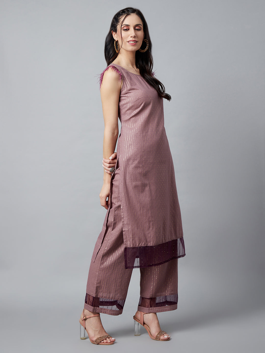 Women's Brown Kurta Palazzo With Sequence Work Dupatta