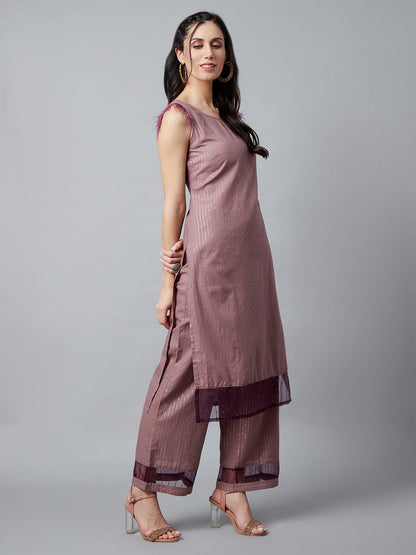 Women's Brown Kurta Palazzo With Sequence Work Dupatta