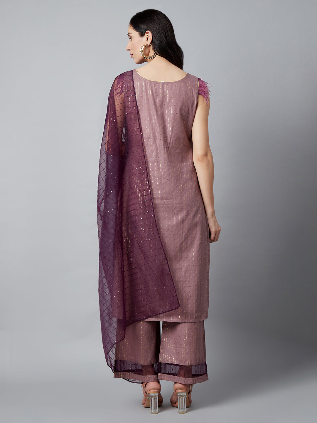 Women's Brown Kurta Palazzo With Sequence Work Dupatta