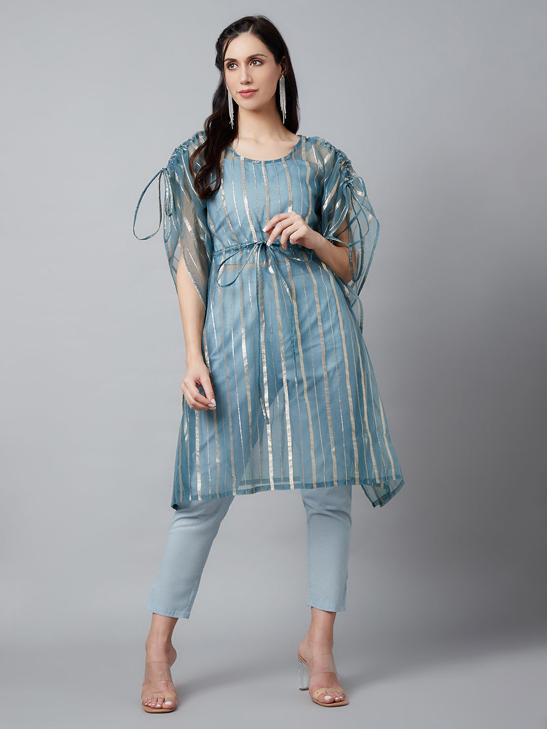 Women's Blue Organza Kaftaan Co Ord Set