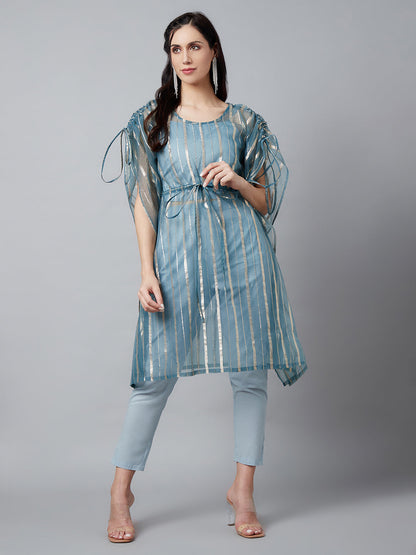 Women's Blue Organza Kaftaan Co Ord Set