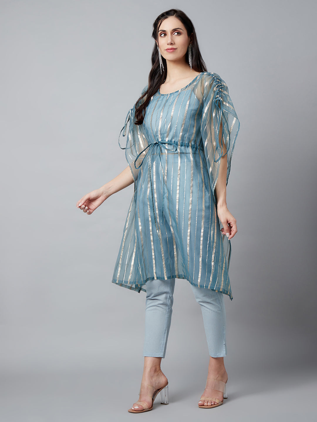 Women's Blue Organza Kaftaan Co Ord Set