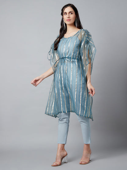 Women's Blue Organza Kaftaan Co Ord Set