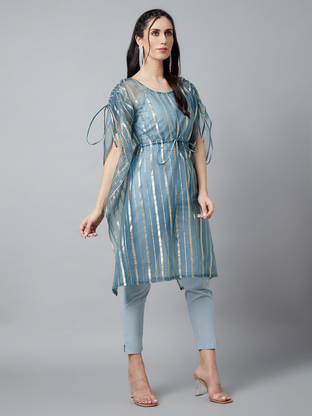Women's Blue Organza Kaftaan Co Ord Set