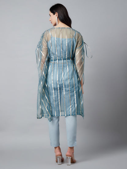 Women's Blue Organza Kaftaan Co Ord Set