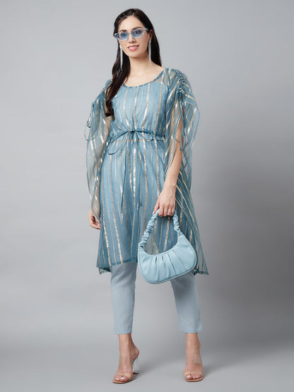 Women's Blue Organza Kaftaan Co Ord Set